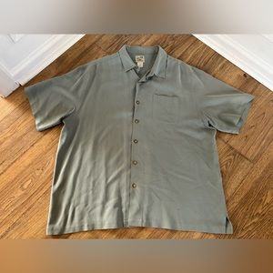 Men’s Travel Smith 100% Silk Button Down Shirt Gray/Green - So Soft! 2XL XXL